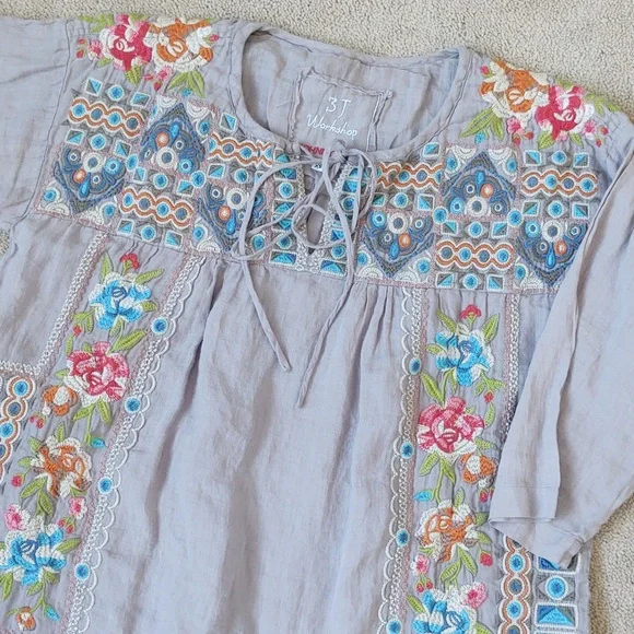 GUC Johnny Was grey embroidered tunic with three quarter sleeves - Picture 3 of 5